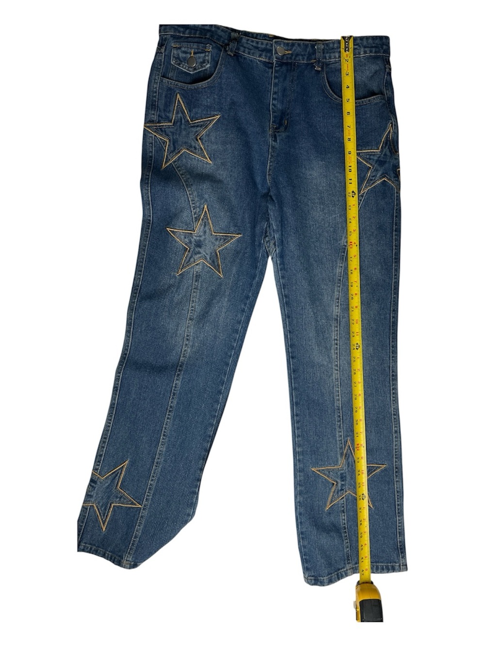 Men's Straight-Leg Star-Embroidered Jeans - Blue